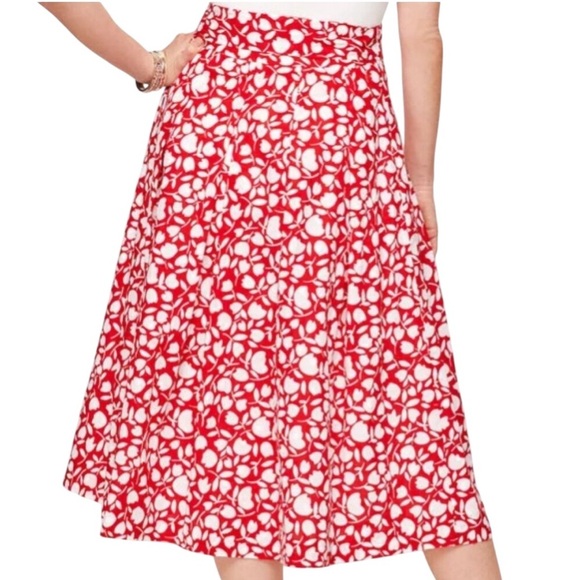 Talbots Bright red and white floral pleated cotton midi skirt. Size 12. EUC - Picture 4 of 11
